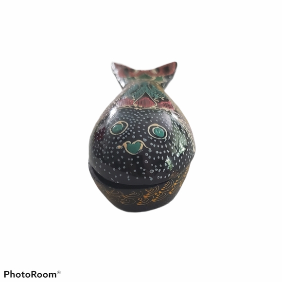 Vintage Hand Painted Wood Carved Fish Trinket Dish - Picture 3 of 13